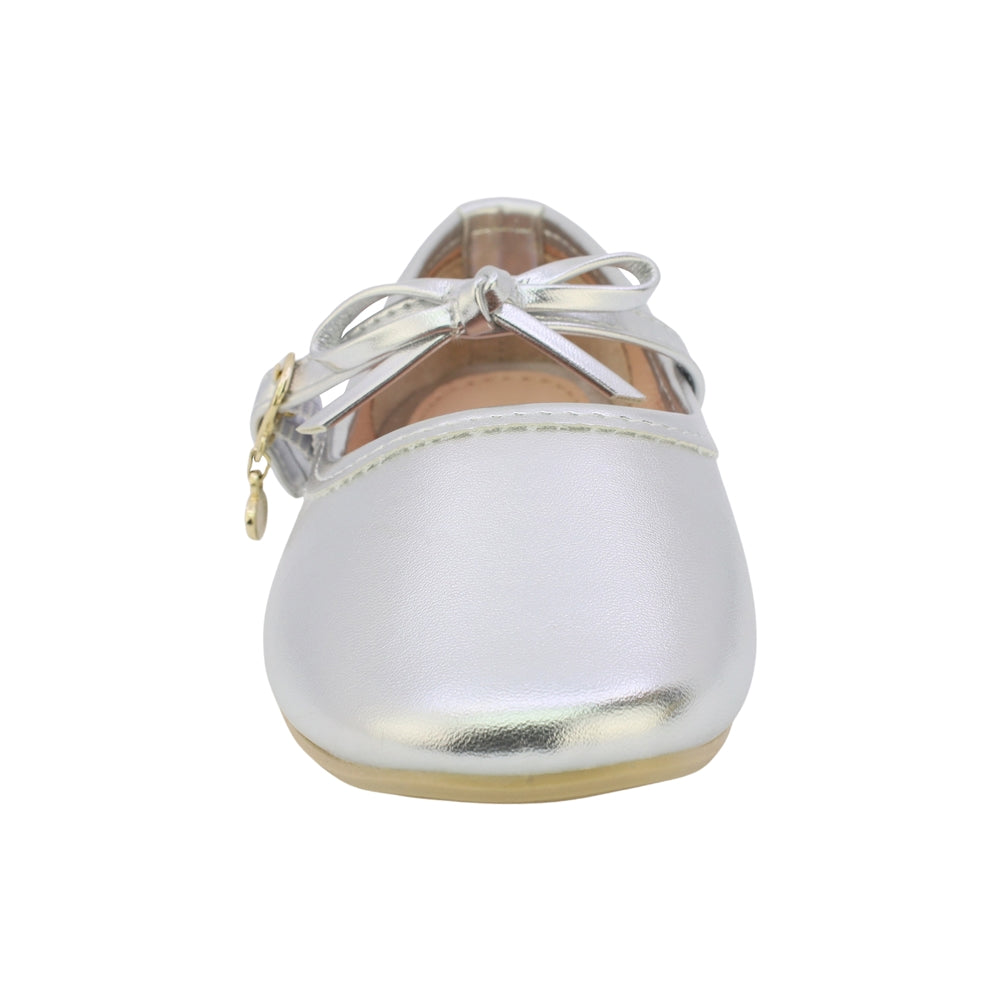 BALERINA COQUETA PARA NIÑA EN SINTÉTICO COLOR PLATA CLEOTILDE CON HEBILLA
