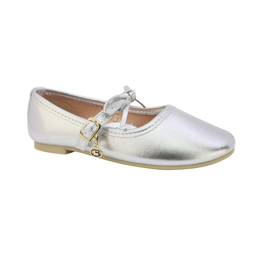 BALERINA COQUETA PARA NIÑA EN SINTÉTICO COLOR PLATA CLEOTILDE CON HEBILLA