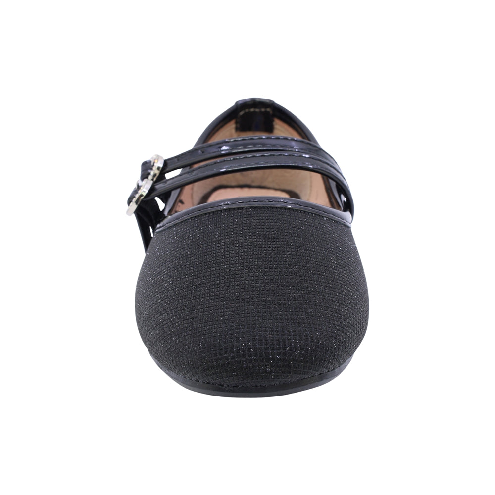 BALERINA COQUETA PARA NIÑA EN SINTÉTICO COLOR NEGRO CLEOTILDE CON DOBLE HEBILLA