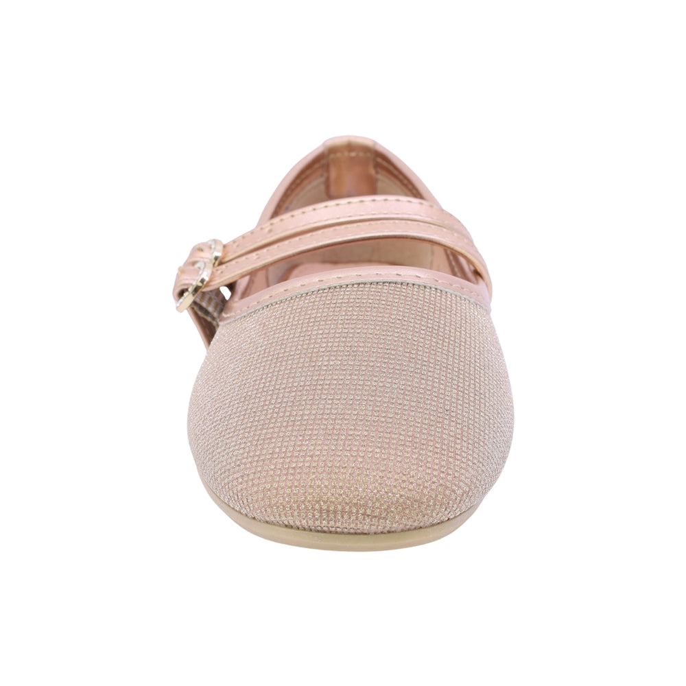 BALERINA COQUETA PARA NIÑA EN SINTÉTICO COLOR ORO ROSADO CLEOTILDE CON DOBLE HEBILLA