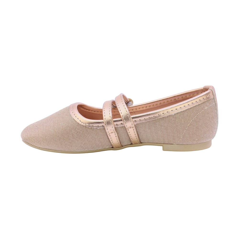 BALERINA COQUETA PARA NIÑA EN SINTÉTICO COLOR ORO ROSADO CLEOTILDE CON DOBLE HEBILLA