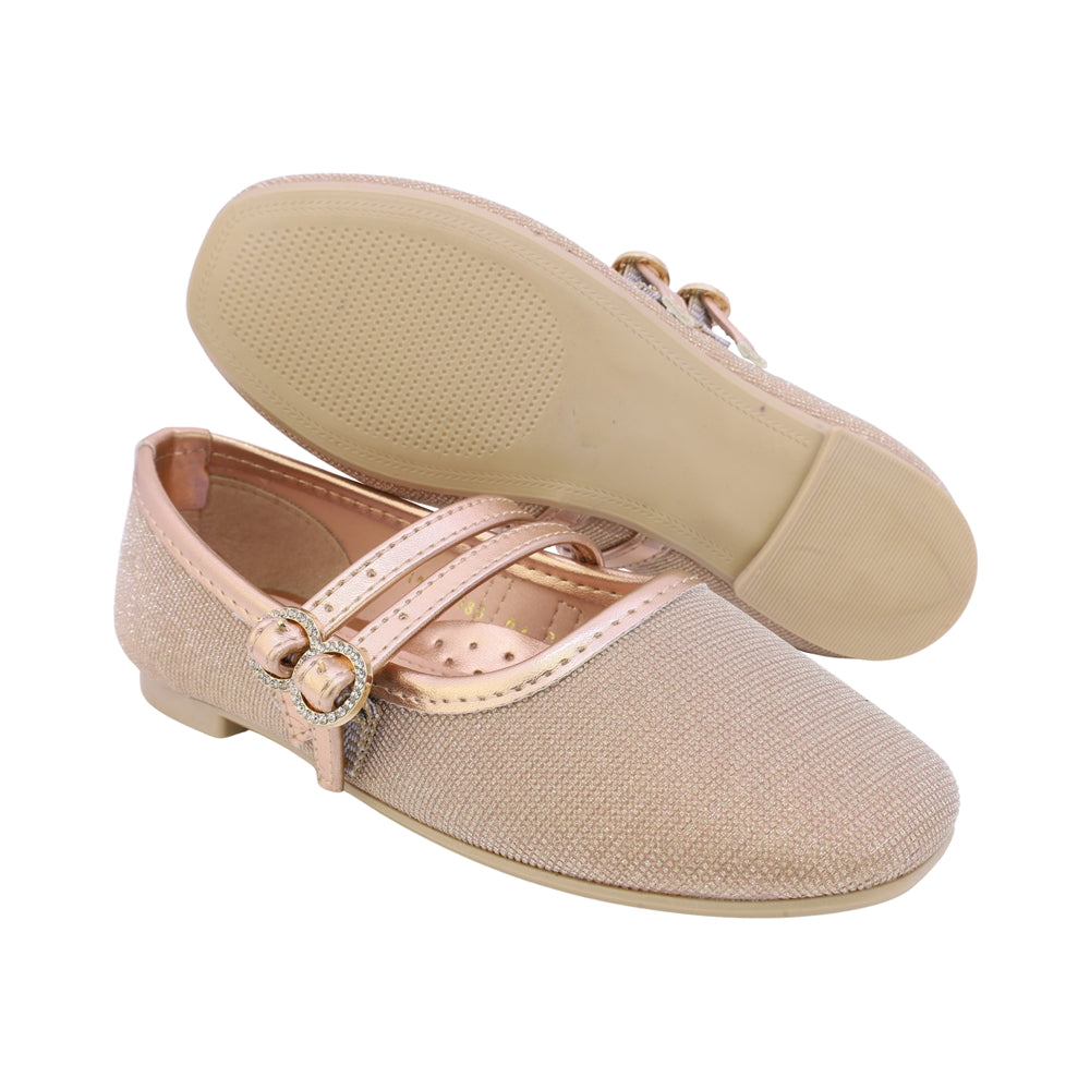 BALERINA COQUETA PARA NIÑA EN SINTÉTICO COLOR ORO ROSADO CLEOTILDE CON DOBLE HEBILLA
