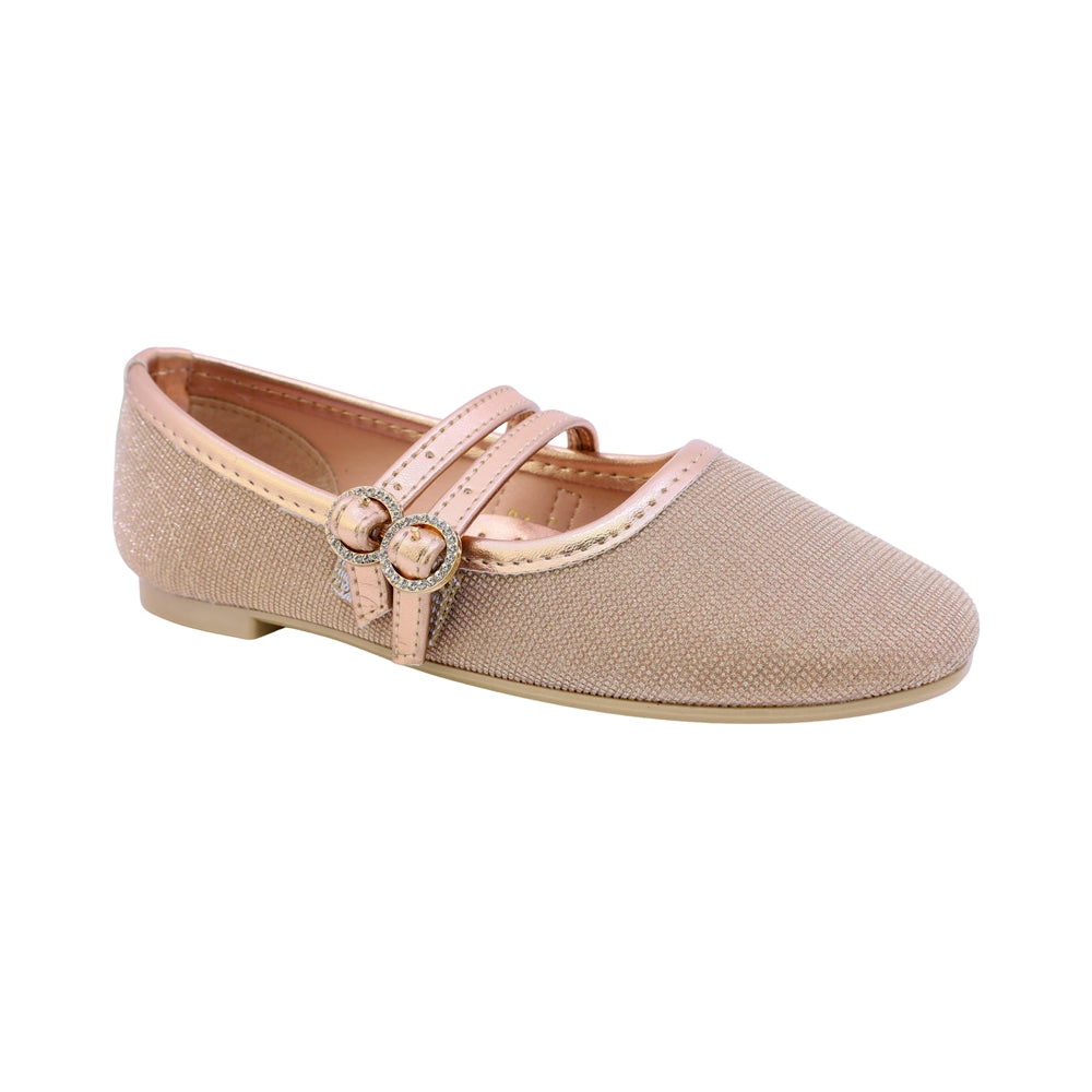 BALERINA COQUETA PARA NIÑA EN SINTÉTICO COLOR ORO ROSADO CLEOTILDE CON DOBLE HEBILLA