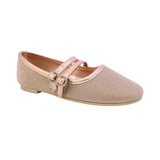 BALERINA COQUETA PARA NIÑA EN SINTÉTICO COLOR ORO ROSADO CLEOTILDE CON DOBLE HEBILLA