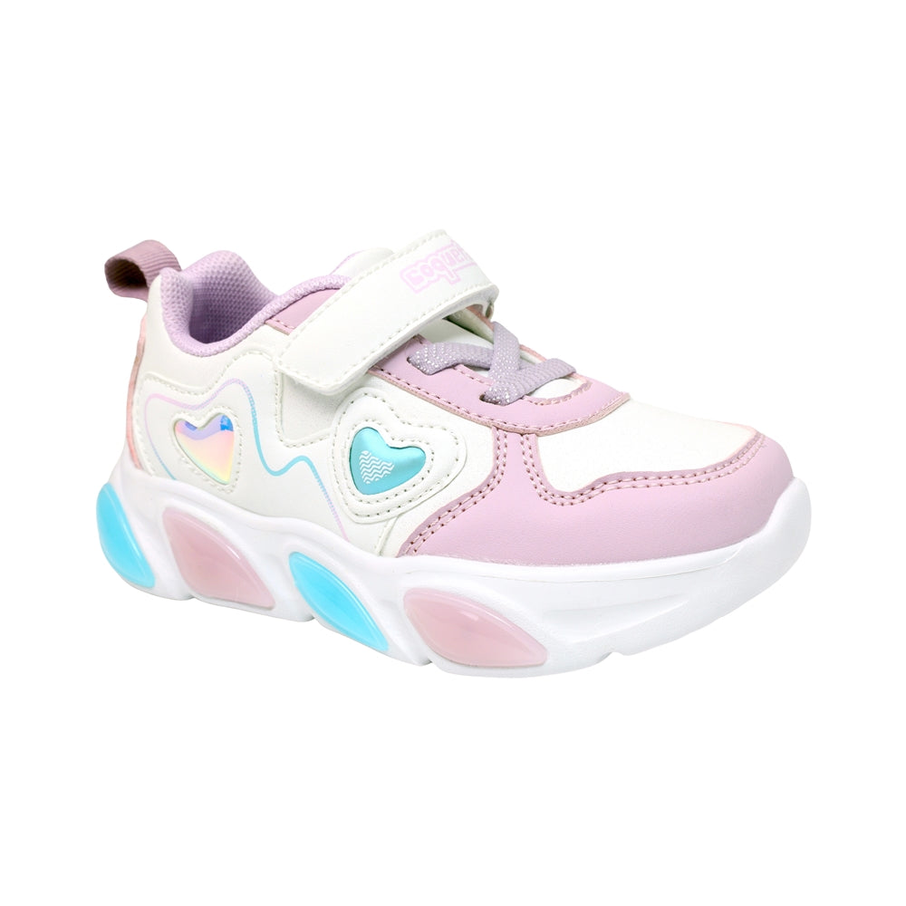 TENIS COQUETA PARA NIÑA EN SINTÉTICO COLOR BLANCO-LILA BULMA CON AGUJETA Y TIRA DE CONTACTO