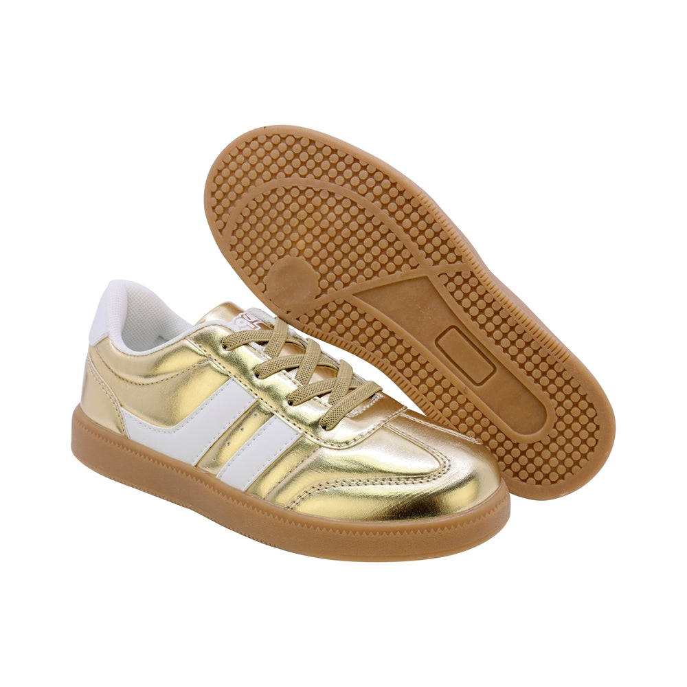 TENIS COQUETA PARA NIÑA DE SINTÉTICO COLOR ORO TIMON CON AGUJETA
