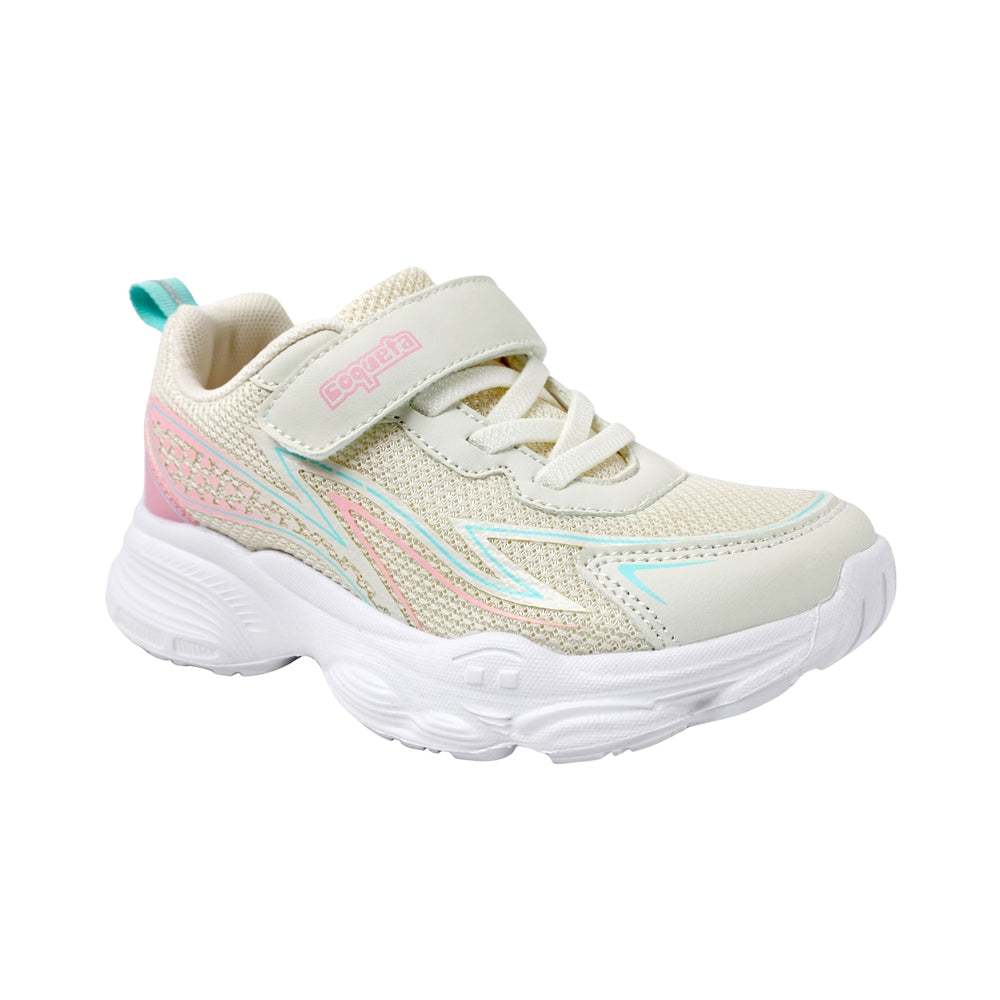 TENIS COQUETA PARA NIÑA EN TEXTIL COLOR BEIGE AZUNA CON AGUJETA Y TIRA DE CONTACTO