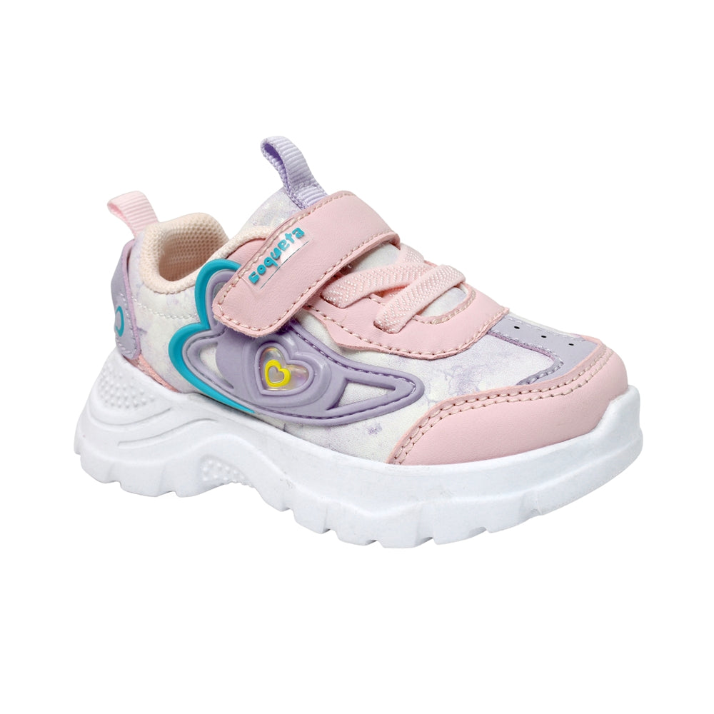 TENIS COQUETA PARA NIÑA EN SINTÉTICO COLOR ROSA NEMO CON AGUJETA Y TIRA DE CONTACTO