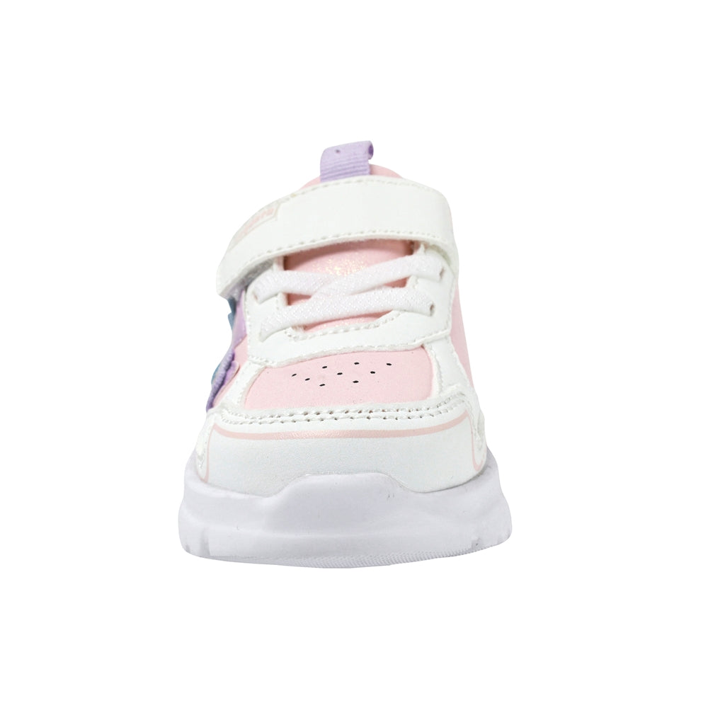 TENIS COQUETA PARA NIÑA EN SINTÉTICO COLOR BLANCO-ROSA NEMO CON AGUJETA Y TIRA DE CONTACTO