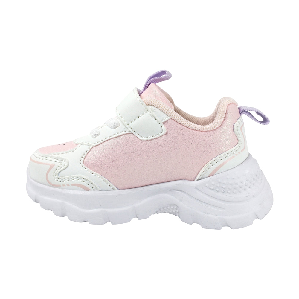 TENIS COQUETA PARA NIÑA EN SINTÉTICO COLOR BLANCO-ROSA NEMO CON AGUJETA Y TIRA DE CONTACTO