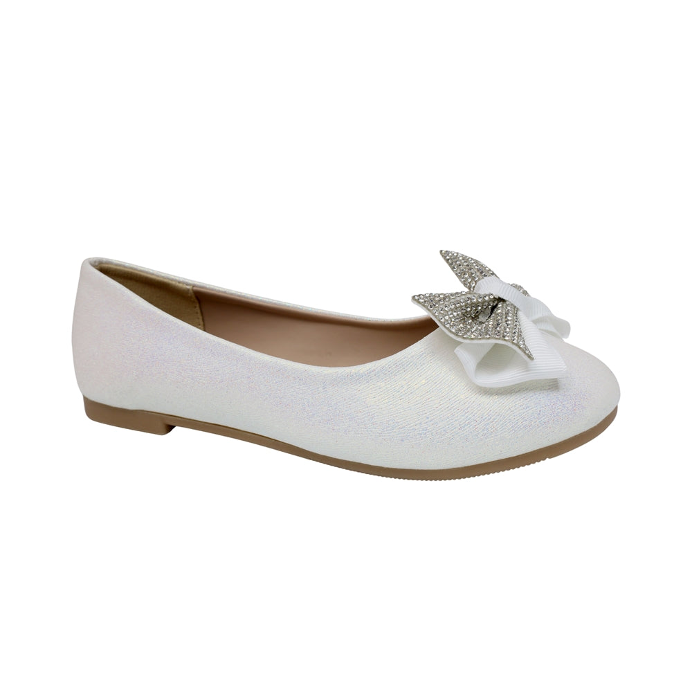 BALERINA COQUETA PARA NIÑA EN SINTÉTICO COLOR PERLA AGATHA CON MOÑO