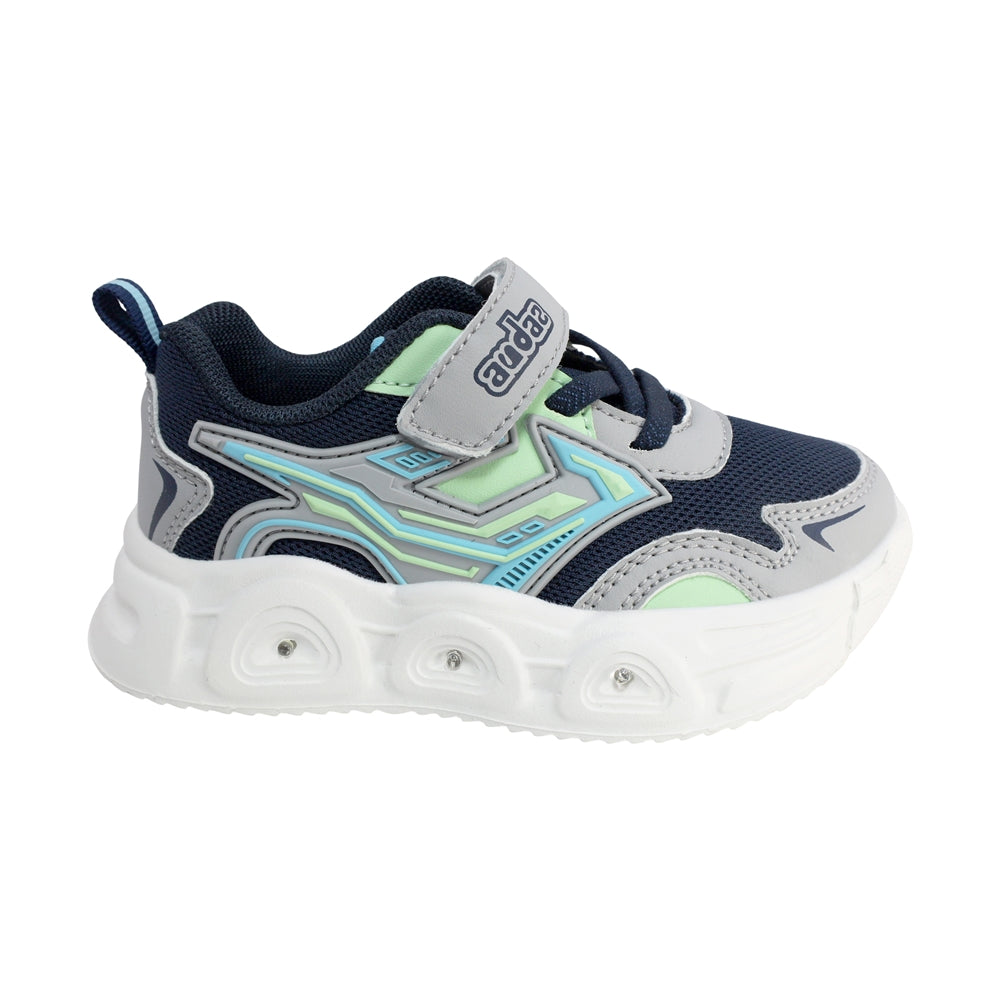 TENIS AUDAZ PARA NIÑO EN SINTÉTICO COLOR AZUL-GRIS ORION CON AGUJETA Y TIRA DE CONTACTO