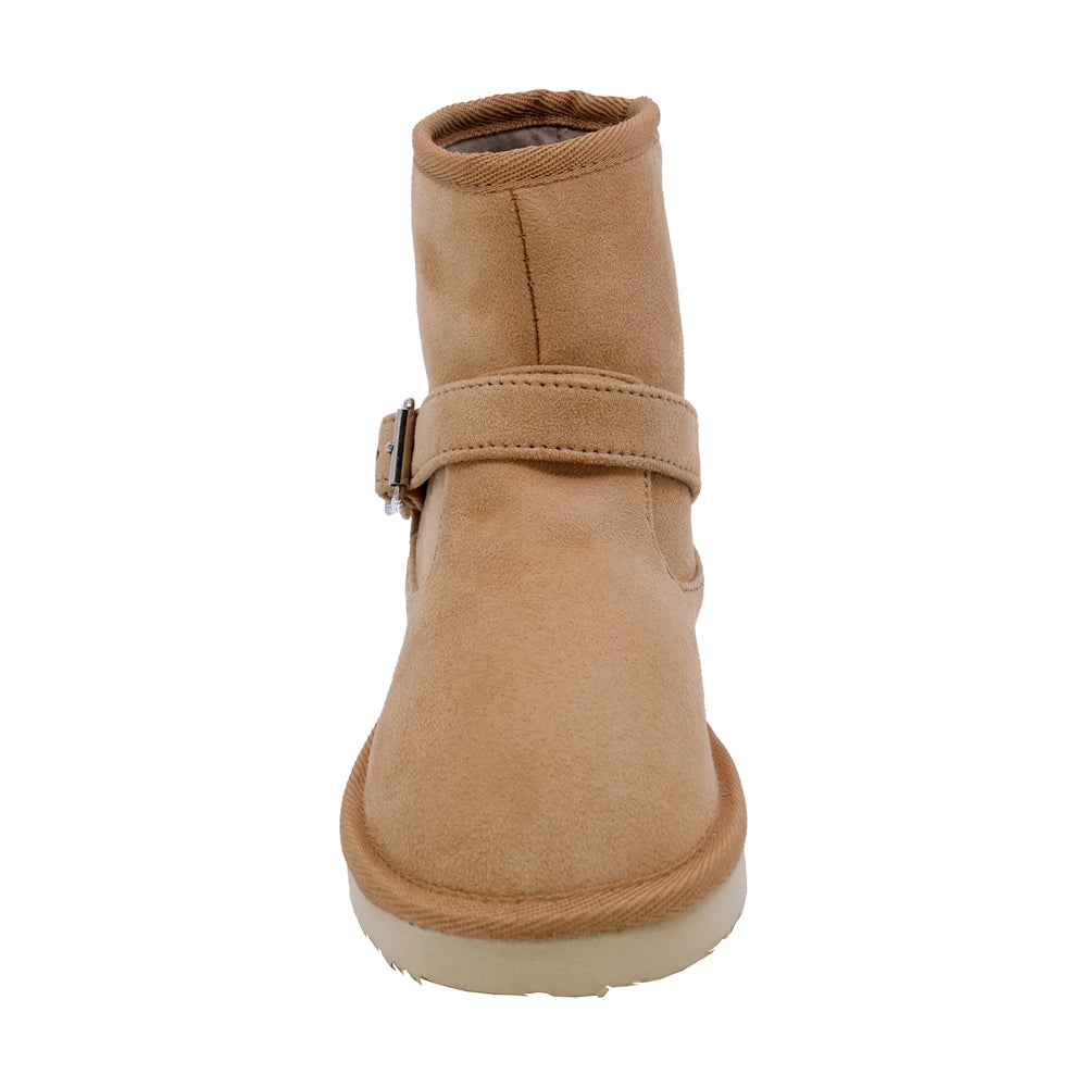 BOTA COQUETA PARA NIÑA DE SINTÉTICO COLOR MIEL TABIQUE CON HEBILLA