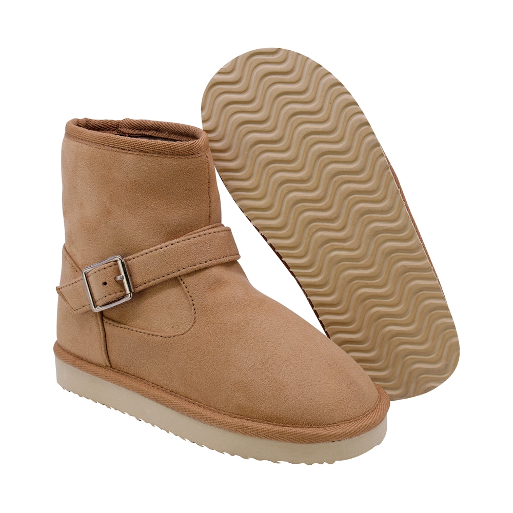 BOTA COQUETA PARA NIÑA DE SINTÉTICO COLOR MIEL TABIQUE CON HEBILLA