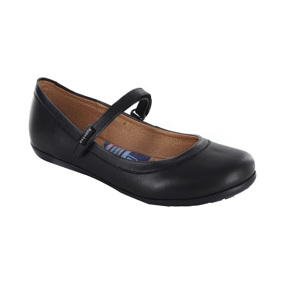 ZAPATO ESCOLAR COQUETA PARA NIÑA PIEL NEGRO ELISA CON TIRA DE CONTACTO
