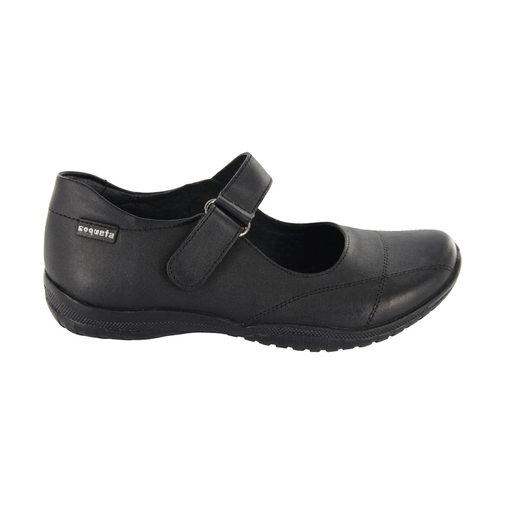 ZAPATO ESCOLAR COQUETA  PARA NIÑA PIEL NEGRO GEORGINA CON CORREA
