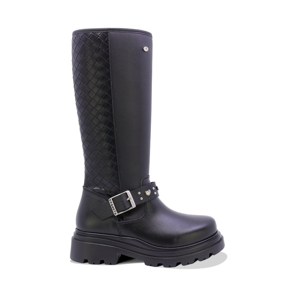 BOTA COQUETA PARA NIÑA DE SINTÉTICO COLOR NEGRO JAZZ CON HEBILLA DECORATIVA