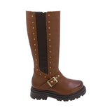BOTA COQUETA PARA NIÑA EN SINTÉTICO COLOR CAFÉ CLARO JAZZ CON HEBILLA