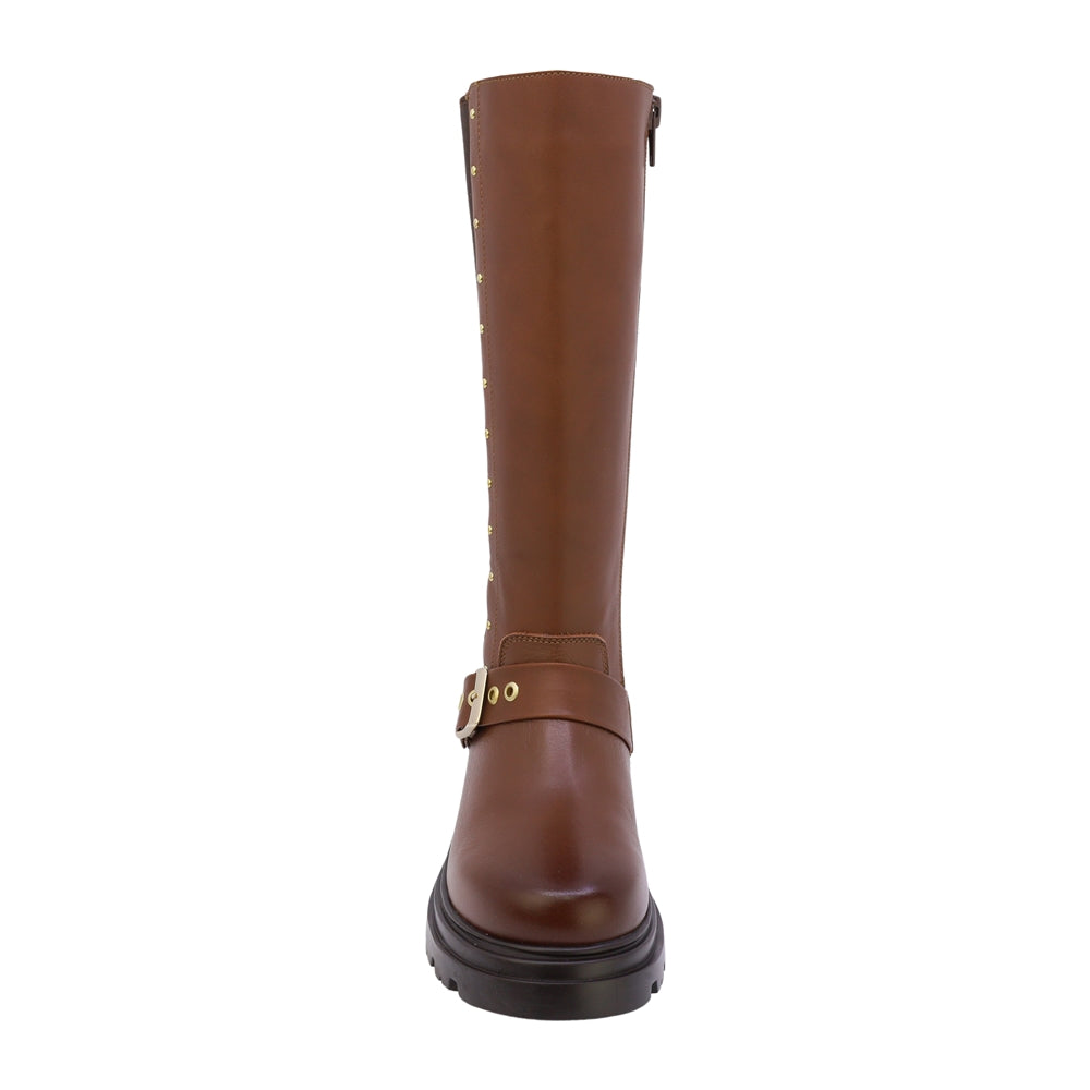 BOTA COQUETA PARA NIÑA EN SINTÉTICO COLOR CAFÉ CLARO JAZZ CON HEBILLA