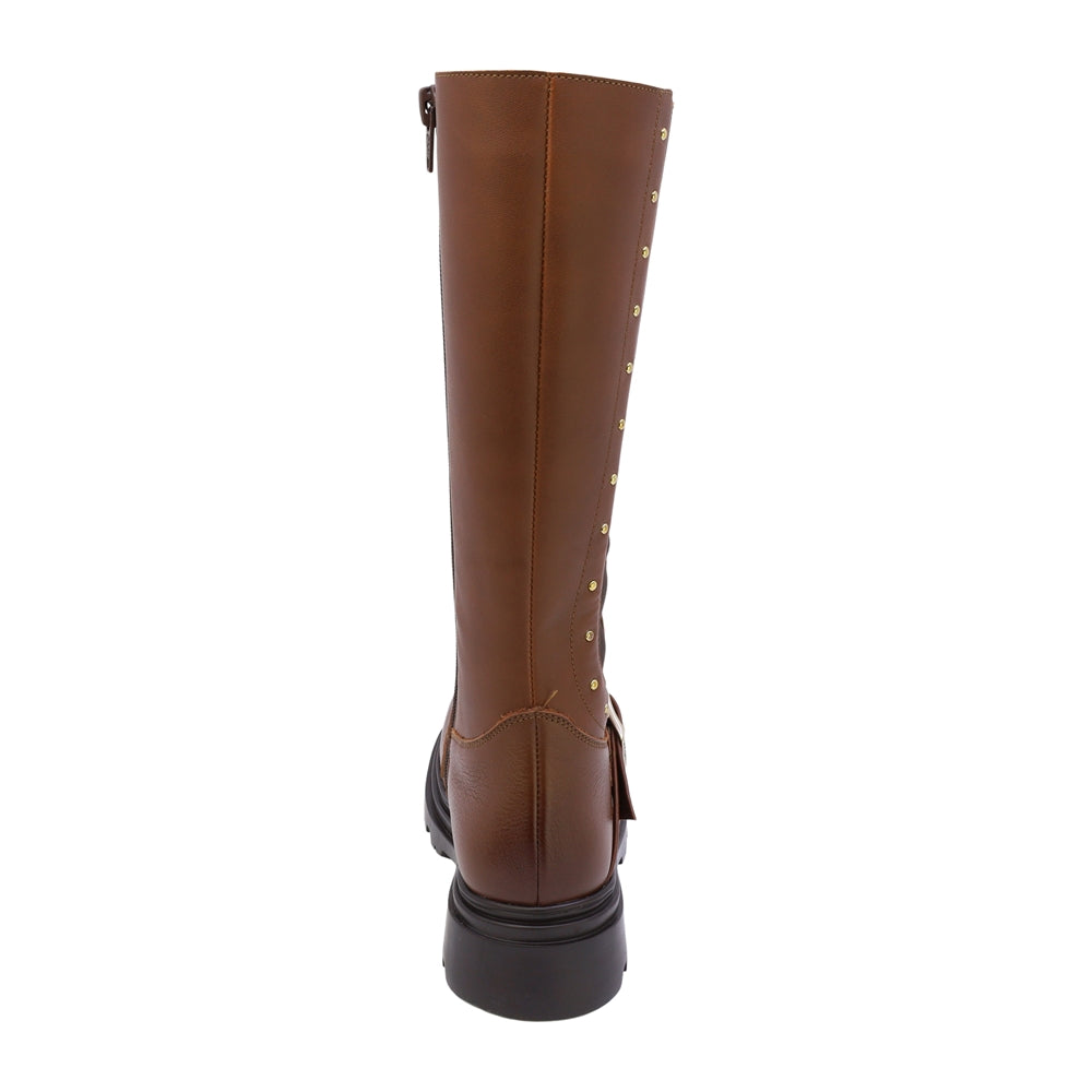 BOTA COQUETA PARA NIÑA EN SINTÉTICO COLOR CAFÉ CLARO JAZZ CON HEBILLA