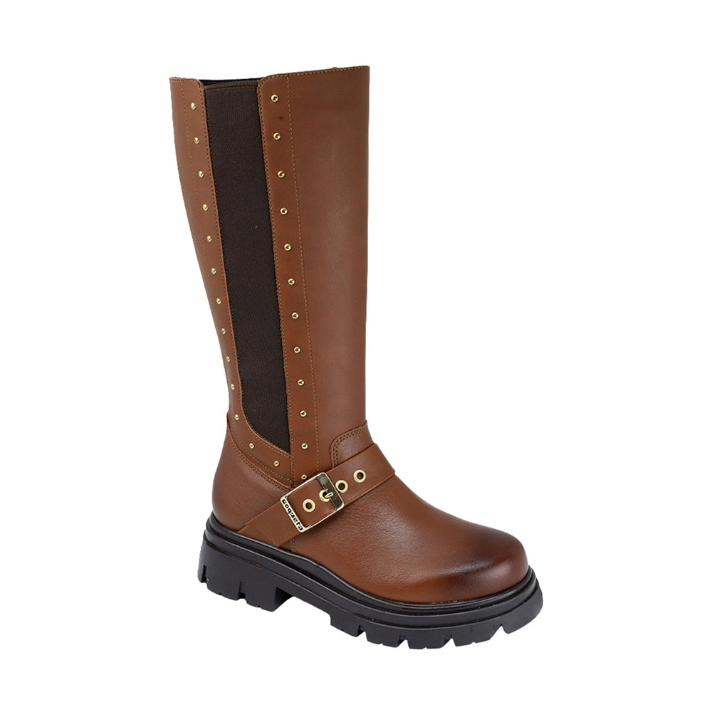 BOTA COQUETA PARA NIÑA EN SINTÉTICO COLOR CAFÉ CLARO JAZZ CON HEBILLA