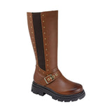 BOTA COQUETA PARA NIÑA EN SINTÉTICO COLOR CAFÉ CLARO JAZZ CON HEBILLA
