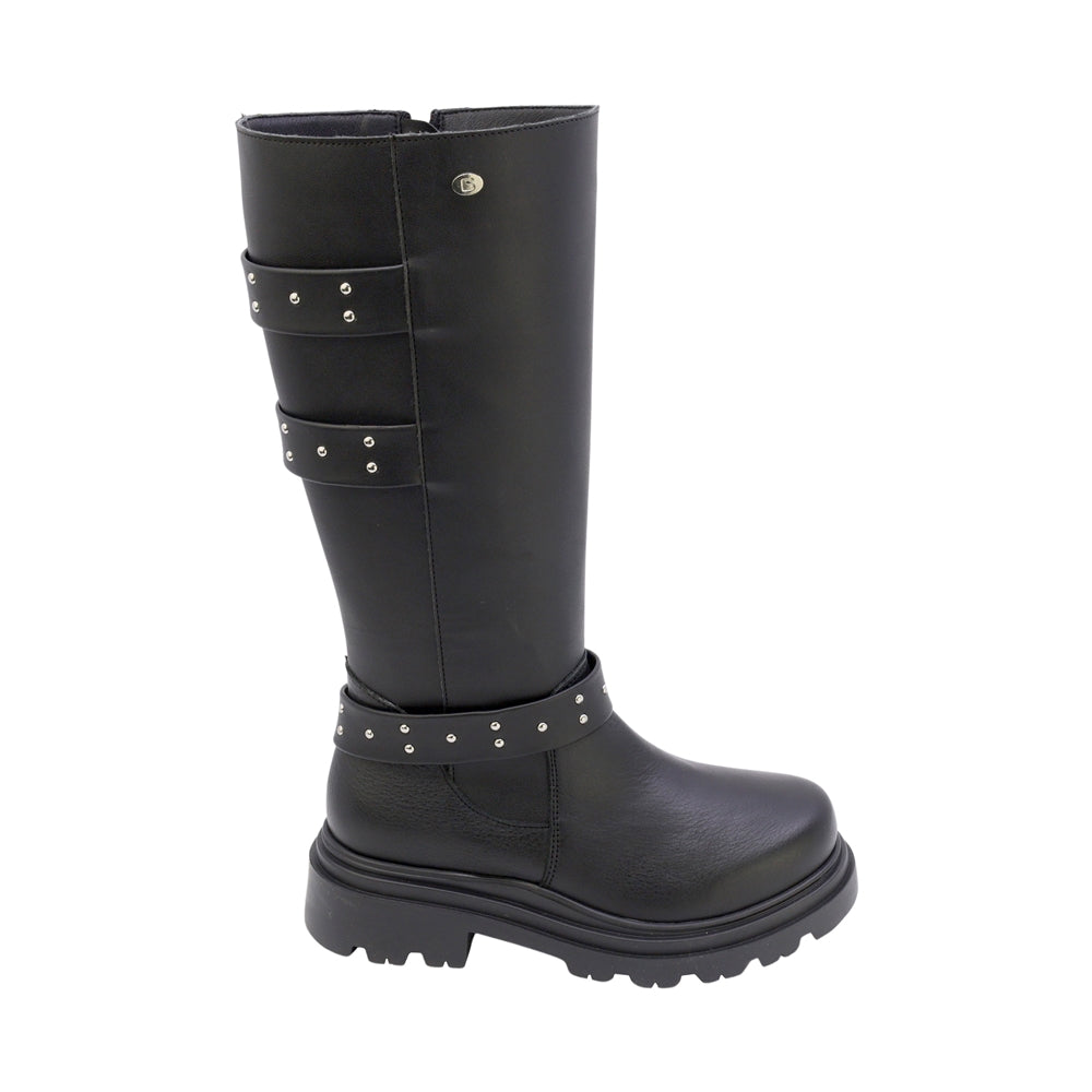 BOTA COQUETA PARA NIÑA EN SINTÉTICO COLOR NEGRO JAZZ CON DOBLE TIRA DE ESTOPEROLES