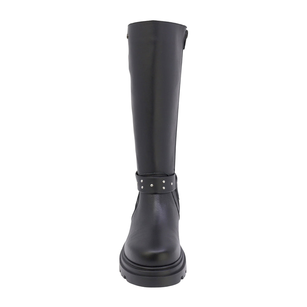 BOTA COQUETA PARA NIÑA EN SINTÉTICO COLOR NEGRO JAZZ CON DOBLE TIRA DE ESTOPEROLES