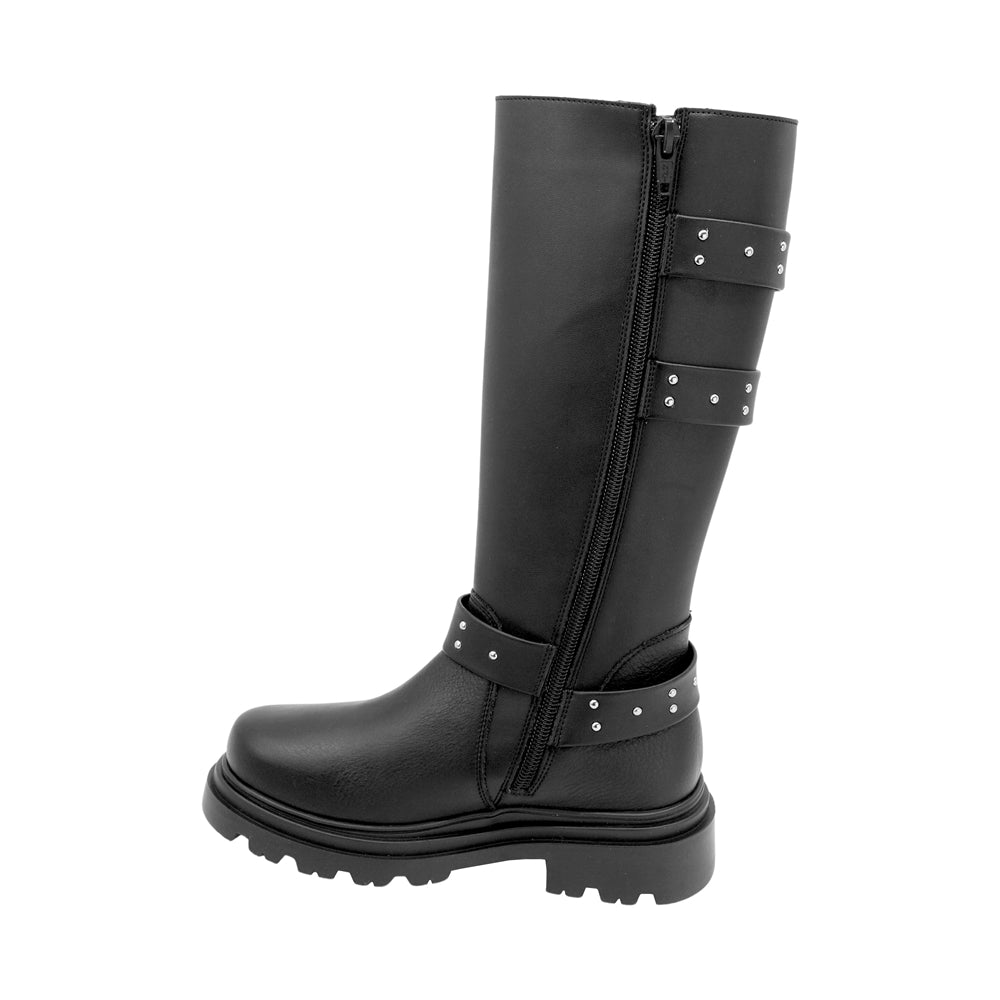 BOTA COQUETA PARA NIÑA EN SINTÉTICO COLOR NEGRO JAZZ CON DOBLE TIRA DE ESTOPEROLES