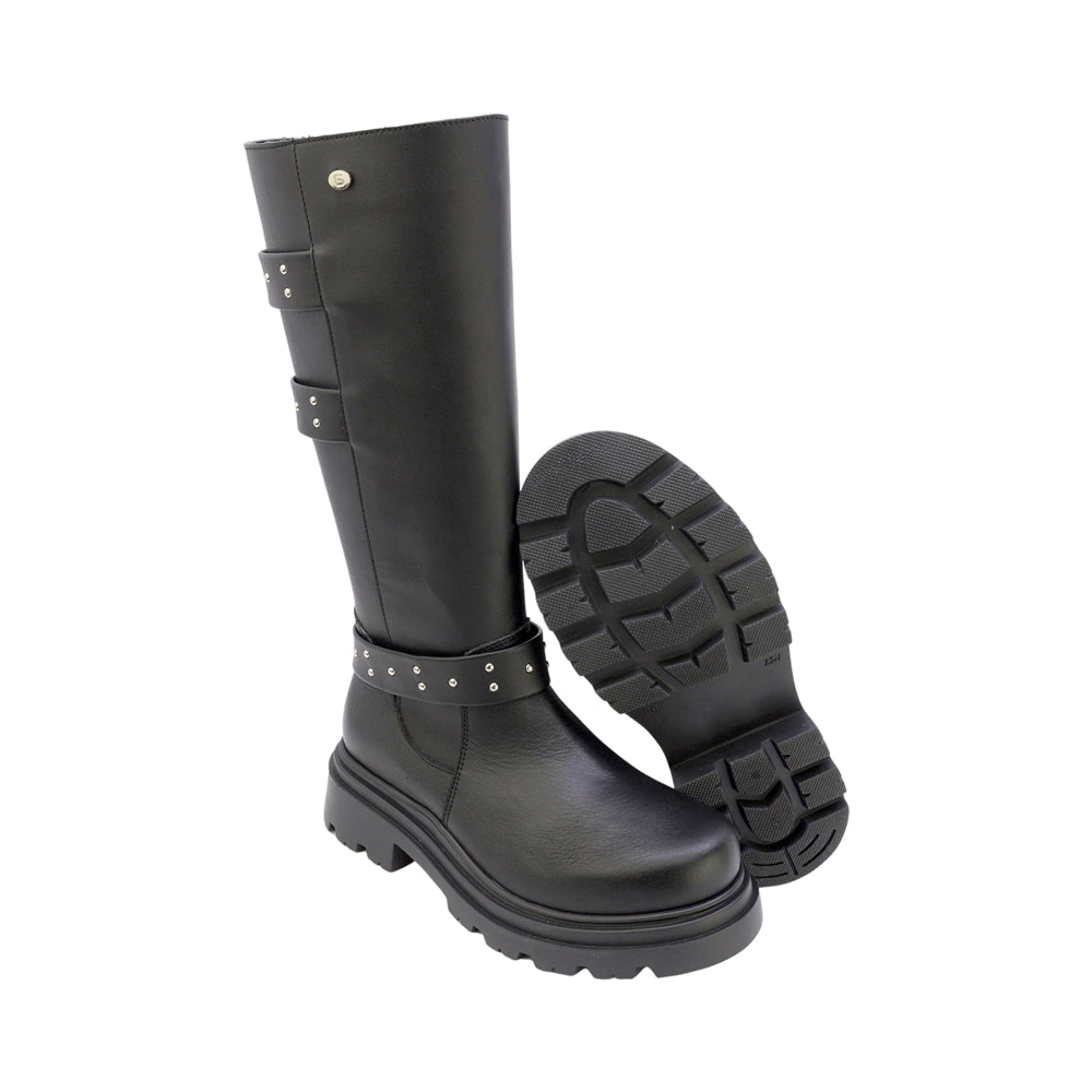 BOTA COQUETA PARA NIÑA EN SINTÉTICO COLOR NEGRO JAZZ CON DOBLE TIRA DE ESTOPEROLES