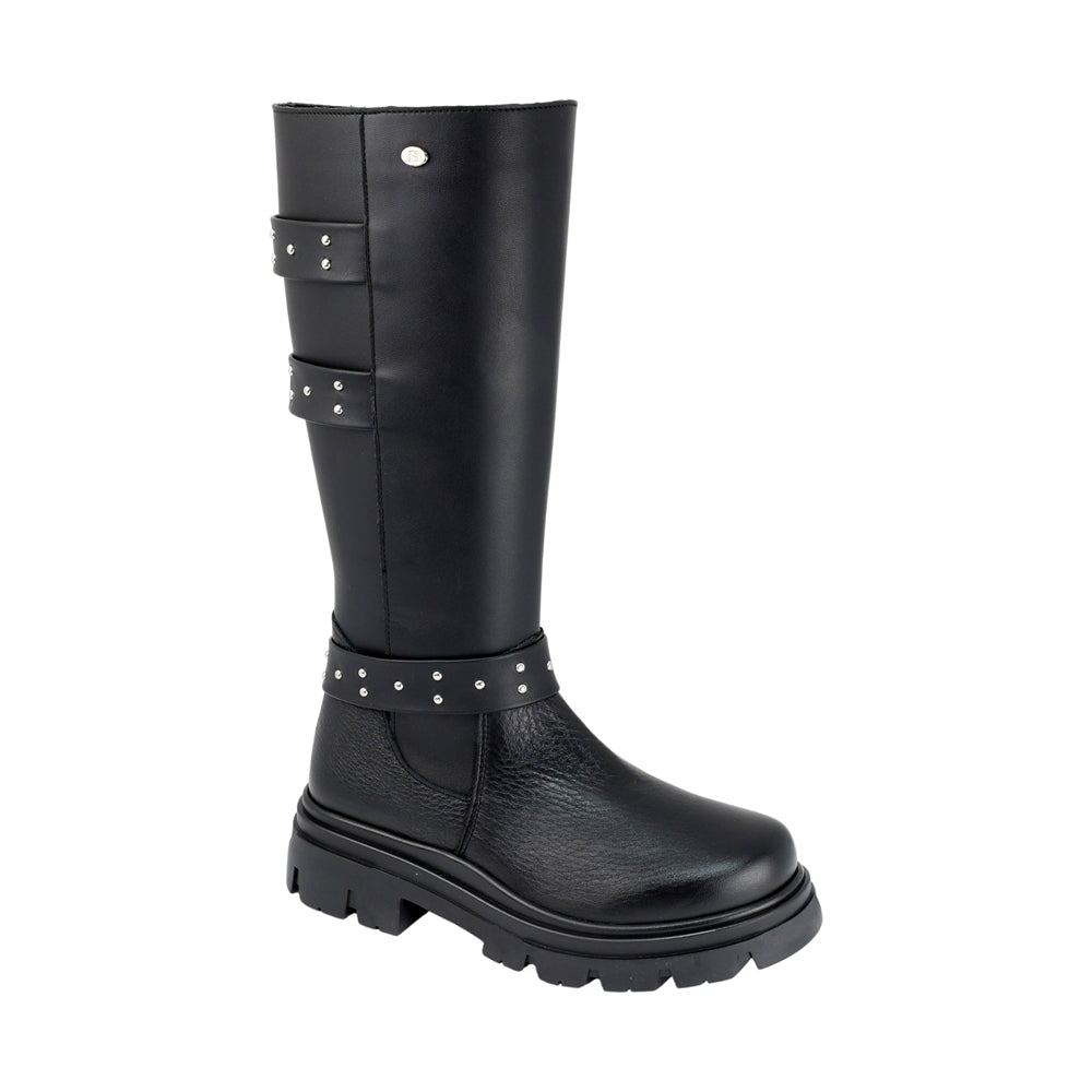 BOTA COQUETA PARA NIÑA EN SINTÉTICO COLOR NEGRO JAZZ CON DOBLE TIRA DE ESTOPEROLES