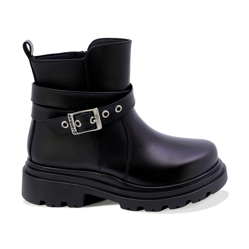 BOTA COQUETA PARA NIÑA DE PIEL COLOR NEGRO JAZZ CON DISEÑO ROBUSTO