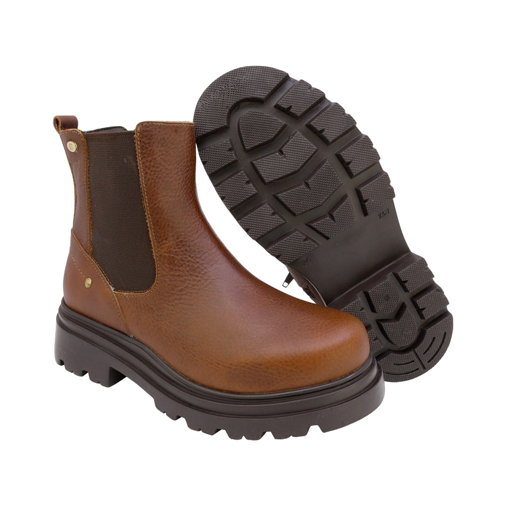 BOTA COQUETA PARA NIÑA EN PIEL COLOR CAFÉ CLARO JAZZ CON ELÁSTICO