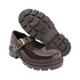 ZAPATO ESCOLAR COQUETA PARA NIÑA SINTÉTICO CAFE JAZZ CON HEBILLA