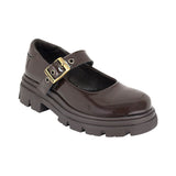 ZAPATO ESCOLAR COQUETA PARA NIÑA SINTÉTICO CAFE JAZZ CON HEBILLA
