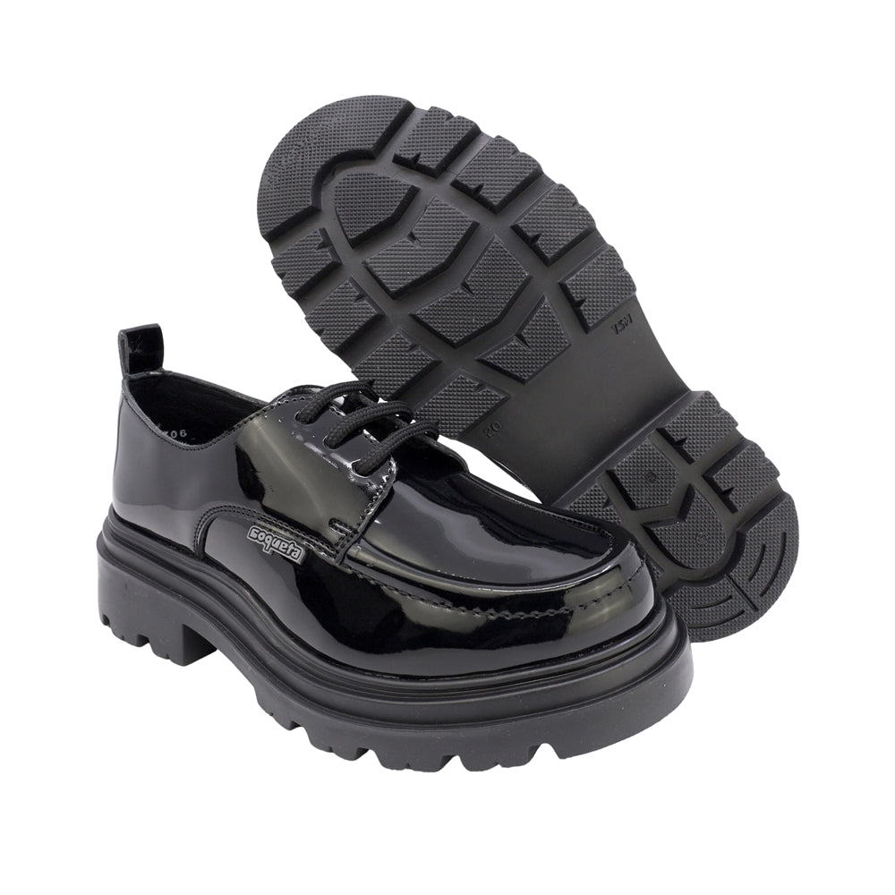 ZAPATO ESCOLAR COQUETA PARA NIÑA SINTÉTICO NEGRO JAZZ CON AGUJETA