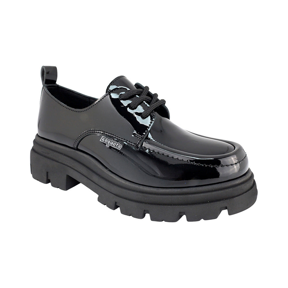 ZAPATO ESCOLAR COQUETA PARA NIÑA SINTÉTICO NEGRO JAZZ CON AGUJETA