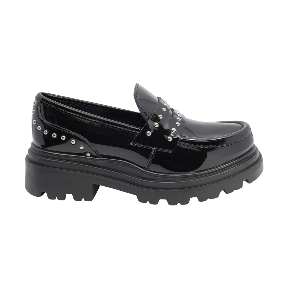 MOCASÍN COQUETA PARA NIÑA EN CHAROL COLOR NEGRO JAZZ CHUNKY