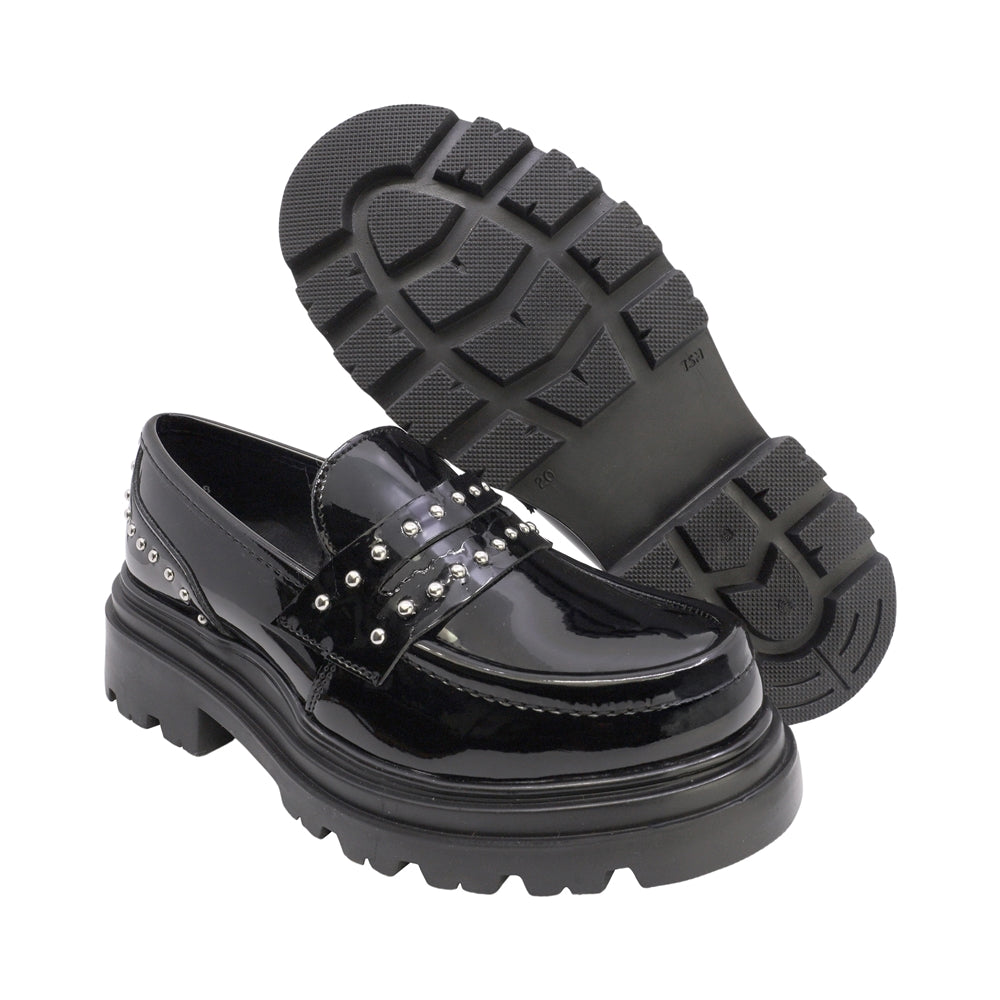 MOCASÍN COQUETA PARA NIÑA EN CHAROL COLOR NEGRO JAZZ CHUNKY