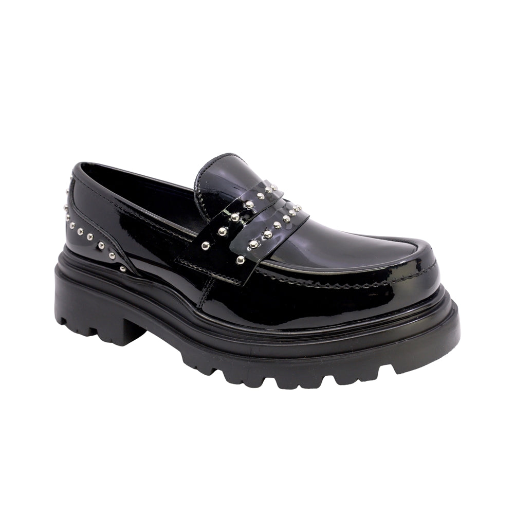 MOCASÍN COQUETA PARA NIÑA EN CHAROL COLOR NEGRO JAZZ CHUNKY