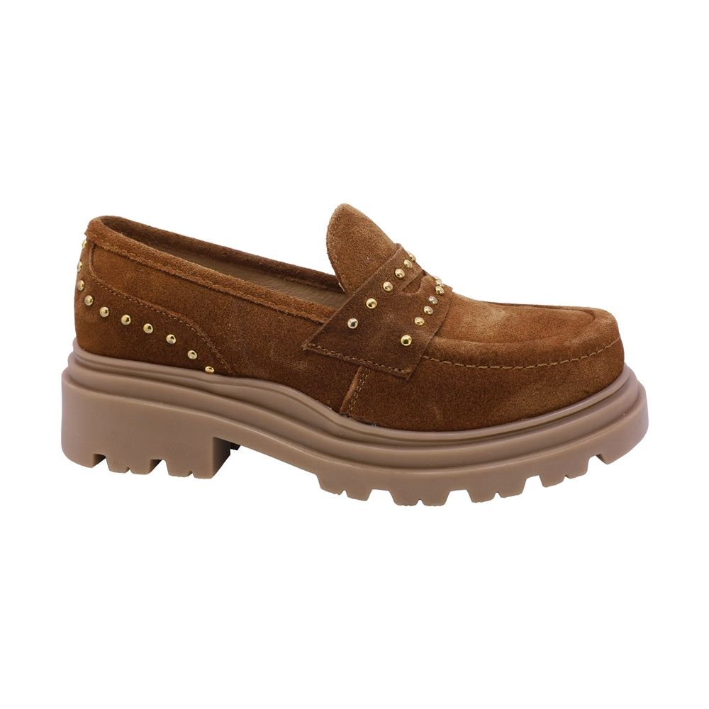 MOCASÍN COQUETA PARA NIÑA EN PIEL COLOR MIEL JAZZ CHUNKY