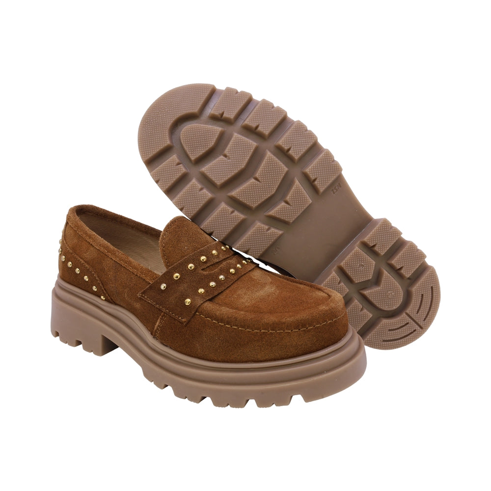 MOCASÍN COQUETA PARA NIÑA EN PIEL COLOR MIEL JAZZ CHUNKY