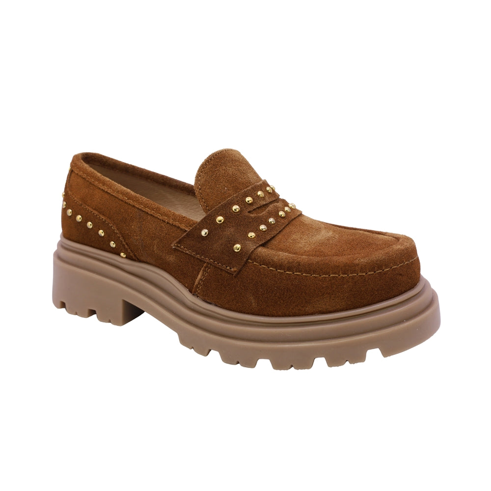 MOCASÍN COQUETA PARA NIÑA EN PIEL COLOR MIEL JAZZ CHUNKY