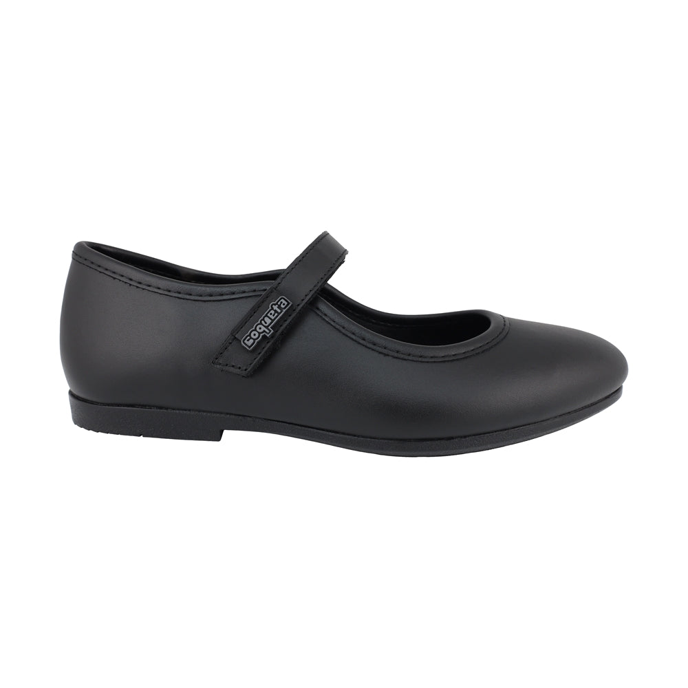 ZAPATO ESCOLAR COQUETA PARA NIÑA PIEL NEGRO FATIMA CON TIRA DE CONTACTO