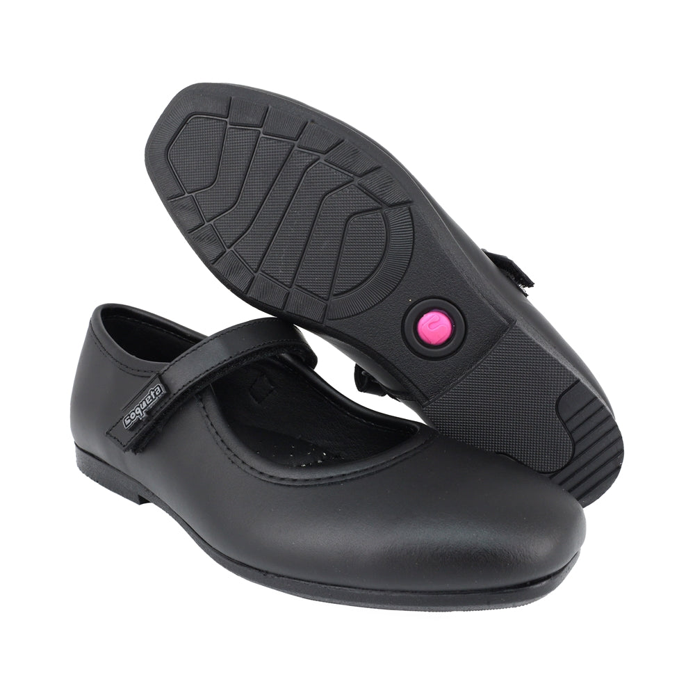 ZAPATO ESCOLAR COQUETA PARA NIÑA PIEL NEGRO FATIMA CON TIRA DE CONTACTO