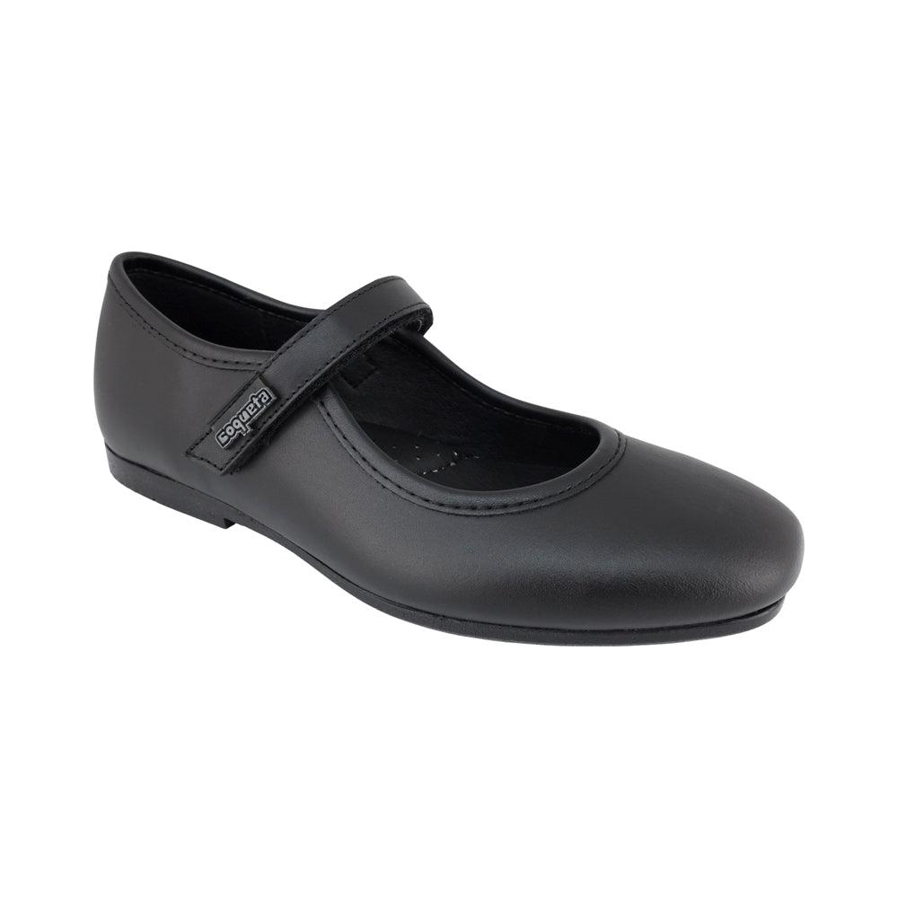 ZAPATO ESCOLAR COQUETA PARA NIÑA PIEL NEGRO FATIMA CON TIRA DE CONTACTO