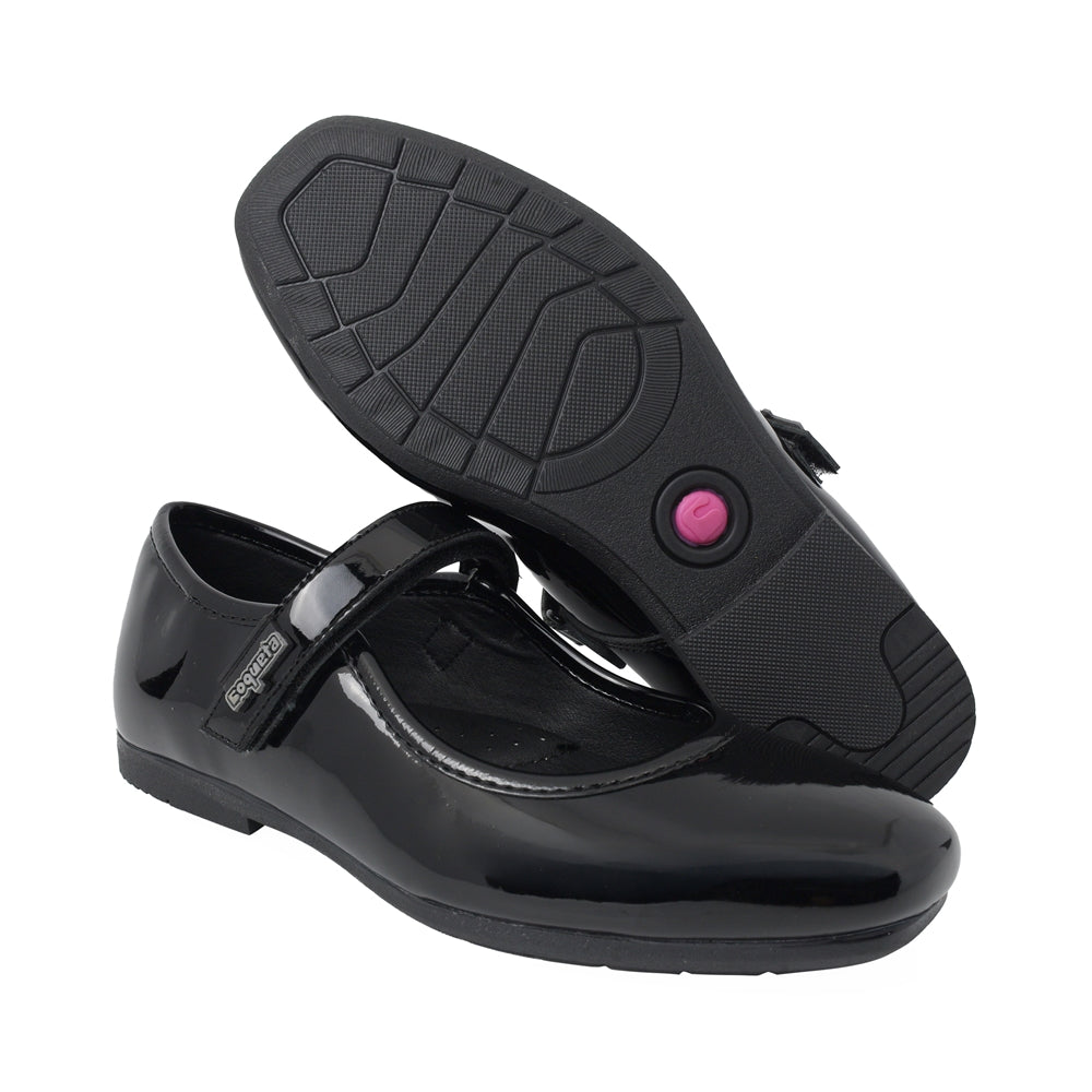 ZAPATO ESCOLAR COQUETA PARA NIÑA SINTÉTICO NEGRO FATIMA CON TIRA DE CONTACTO