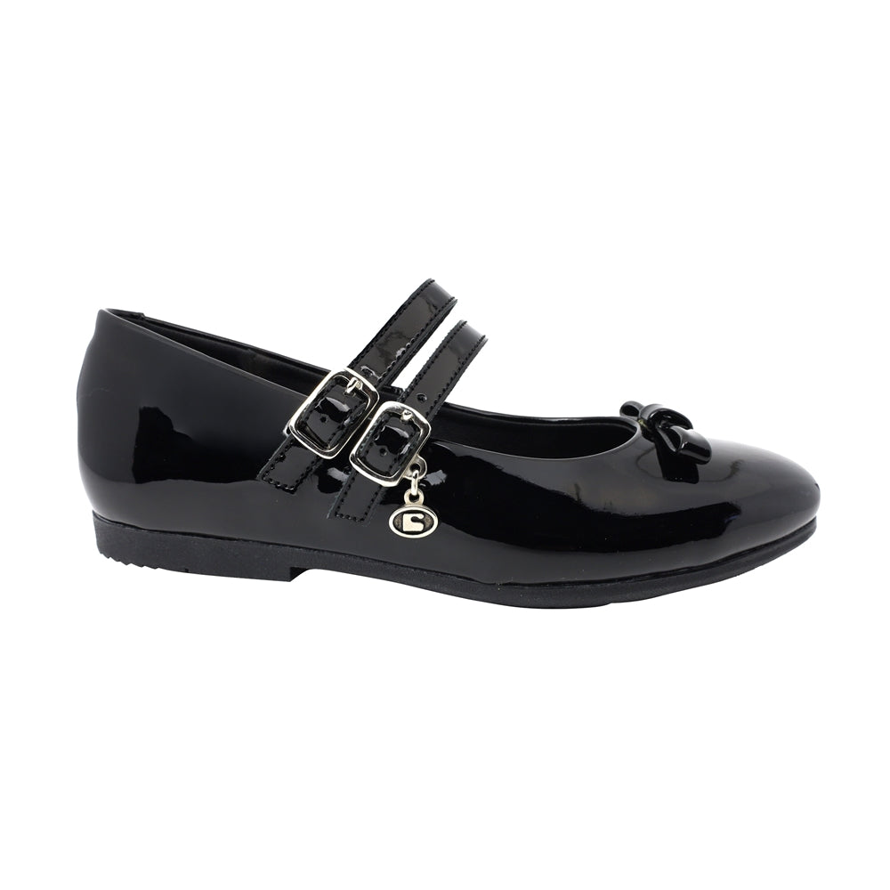 ZAPATO ESCOLAR COQUETA PARA NIÑA SINTÉTICO NEGRO FATIMA CON DOBLE HEBILLA