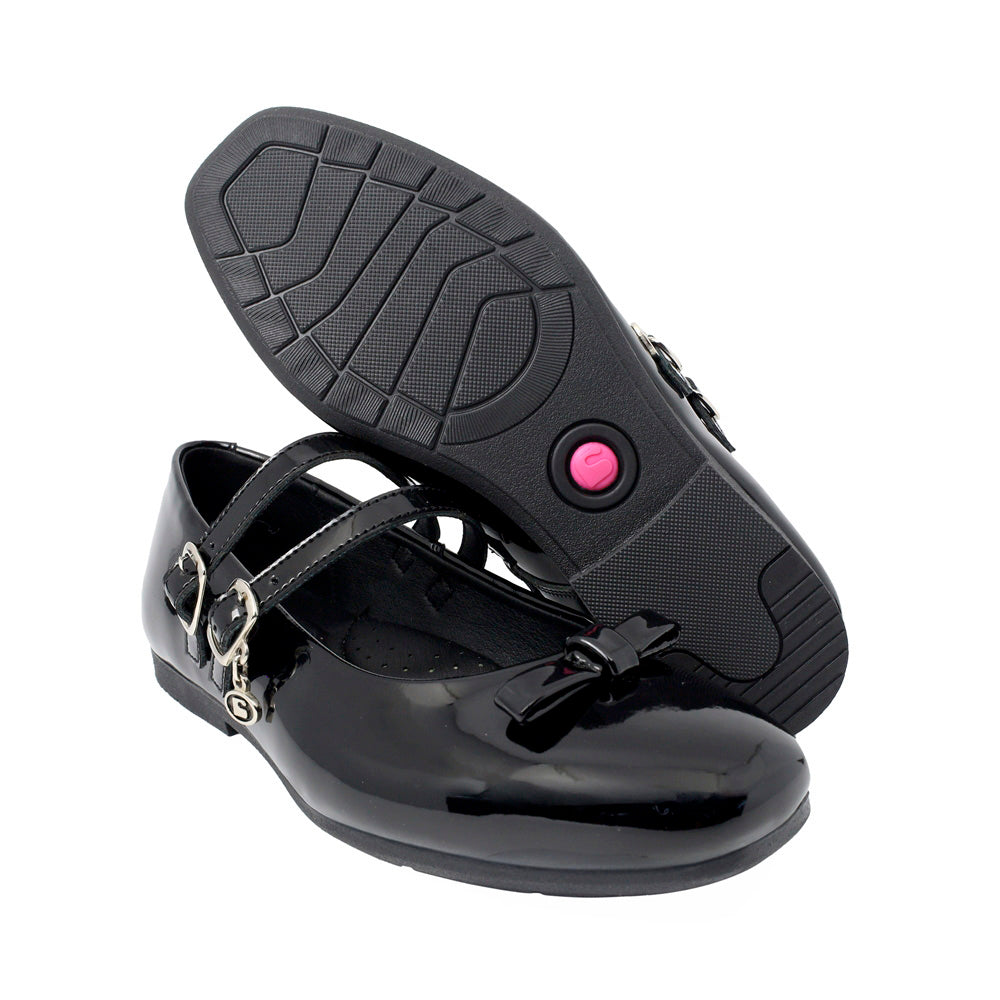 ZAPATO ESCOLAR COQUETA PARA NIÑA SINTÉTICO NEGRO FATIMA CON DOBLE HEBILLA