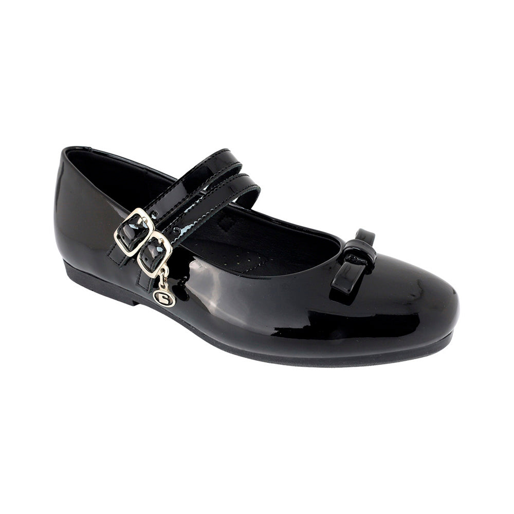 ZAPATO ESCOLAR COQUETA PARA NIÑA SINTÉTICO NEGRO FATIMA CON DOBLE HEBILLA